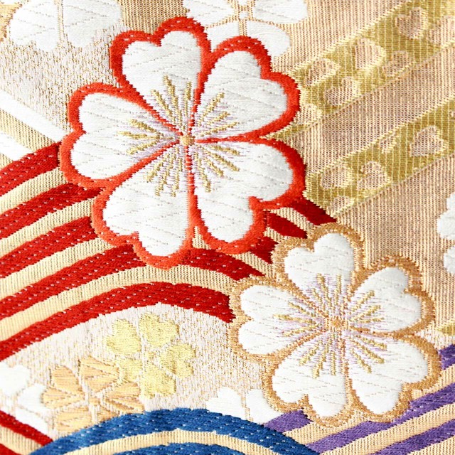 桜 波 刺繍 帯 黒 金 - 帯
