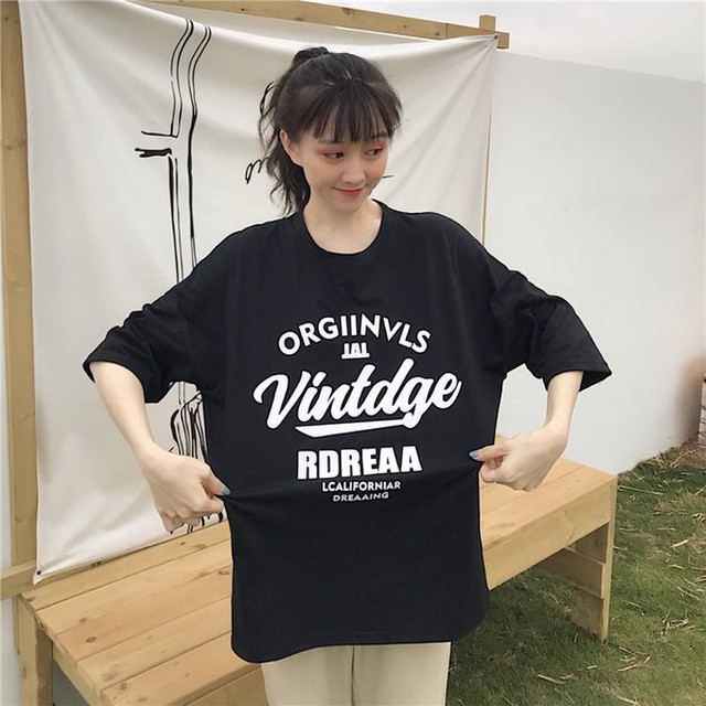 ロゴ Tシャツ レディース 韓国 ファッション レディース ビッグシルエット 半袖 トップス オーバーサイズ ロゴt ゆったり オーバーサイズ ｔシャツ 白 黒 Vestito