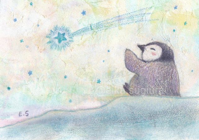 ポストカード ペンギン またね 流れ星さん 絵本作家 すぎうらえいか