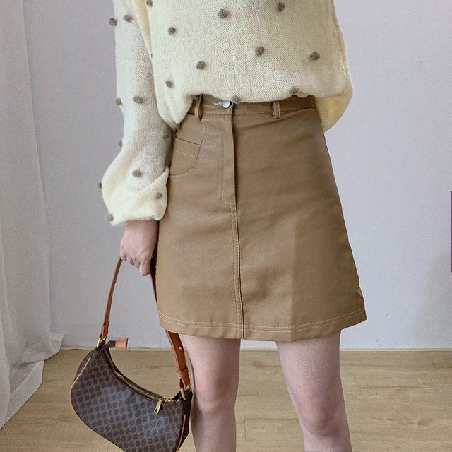 〈カフェシリーズ〉フェイクレザーミニスカート【fake leather mini skirt】