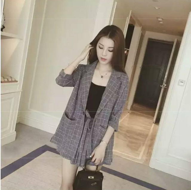 セットアップ ジャケット ショートパンツ セット セットアップ スーツ オーバーサイズ 春アウター 韓国 ファッション ワイドジャケット 大人可愛い オフィス Ol オフィスカジュアル モノトーン グレンチェック 大きいサイズ 海外ファッション 1778 Sayurio