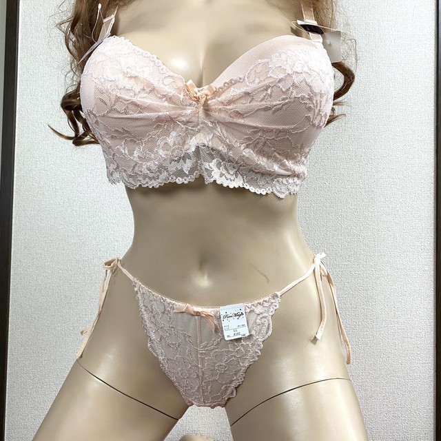 巨乳になりたい男性様歓迎 ブラショーツセット 総レース 紐パンset ピーチ Fカップ アンダー85cm Llショーツ 大きいサイズ 女装 男の娘 下着 女装 女装下着の通販 フリージア