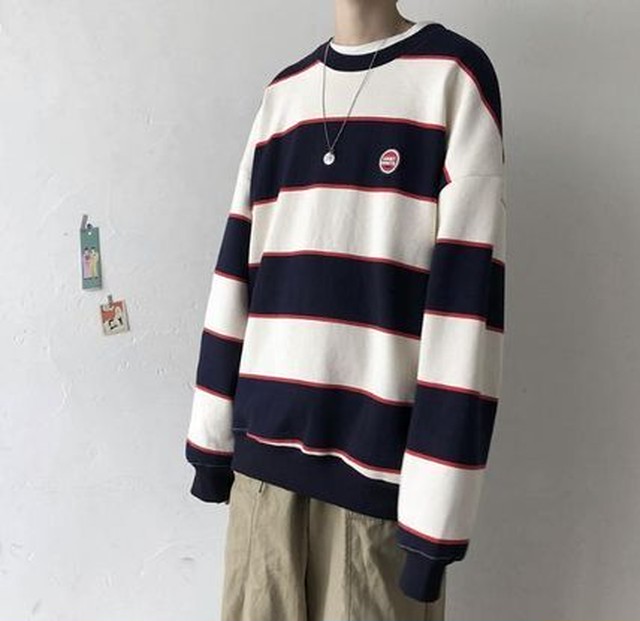 メンズ トレーナー 肩落ち 長袖 ボーダー スウェット 送料無料 Jb 1