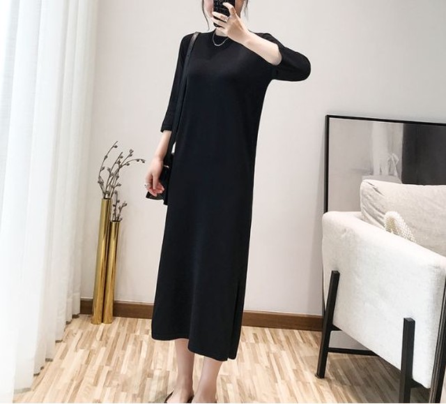 ニットワンピ ニットワンピース 40代 ロング タイト コーデ 50代 30代 カジュアル おしゃれ 通勤 きれいめ オフィス 大人 レッド ブラック グレー ワンカラー ラウンドネック 韓国風 Dress No Sato