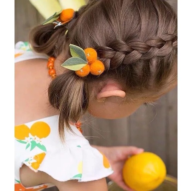 即納 羊毛フェルトヘアクリップ みかん 女の子 髪飾り 可愛いヘアアクセサリー Tqt Baby