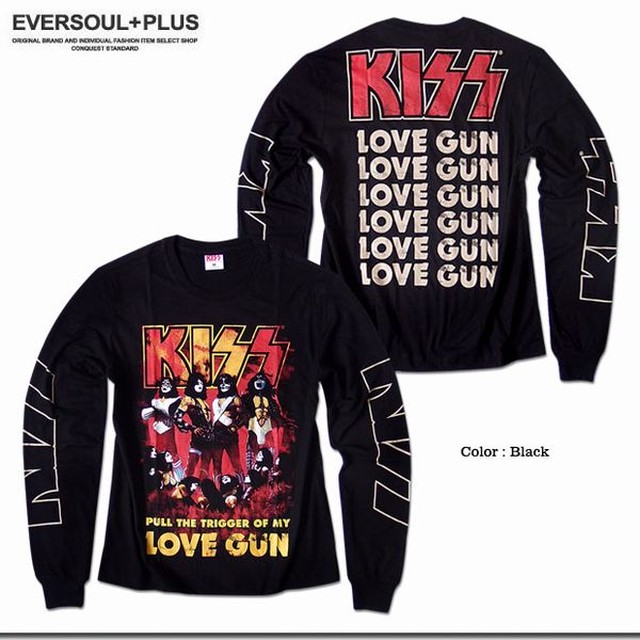 長袖 Tシャツ カットソー トップス メンズファッション 伝説のロックバンド Kiss キッス ロゴプリント 長袖ロンt Love Gun ロック系コーデ かなり使える バンドロンt プリント ロングスリーブtシャツ 正規ライセンス 並行輸入商品 カッコ良い バックプリント インパクト