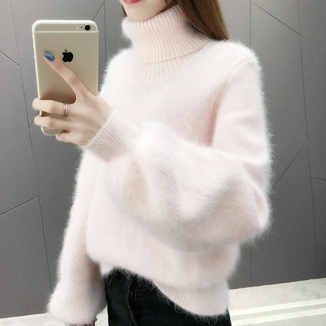 トップス セーター ニット もこもこ ランタンスリーブ ゆったり タートルネック 可愛い ナチュラル 長袖 無地 シンプル エレガント カジュアル フェミニン ガーリー おでかけ デート 通勤通学 秋冬 M Fun H