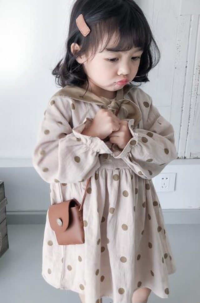 春夏 スカーフセーラー襟ドット柄ナチュラルワンピース韓国こどもふくヴィンテージ Littleby