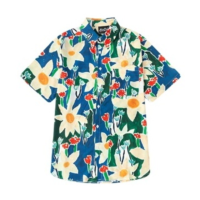 半袖シャツ絵の具絵画風の花柄ユニセックス2色送料無料 メンズファッションシャツ