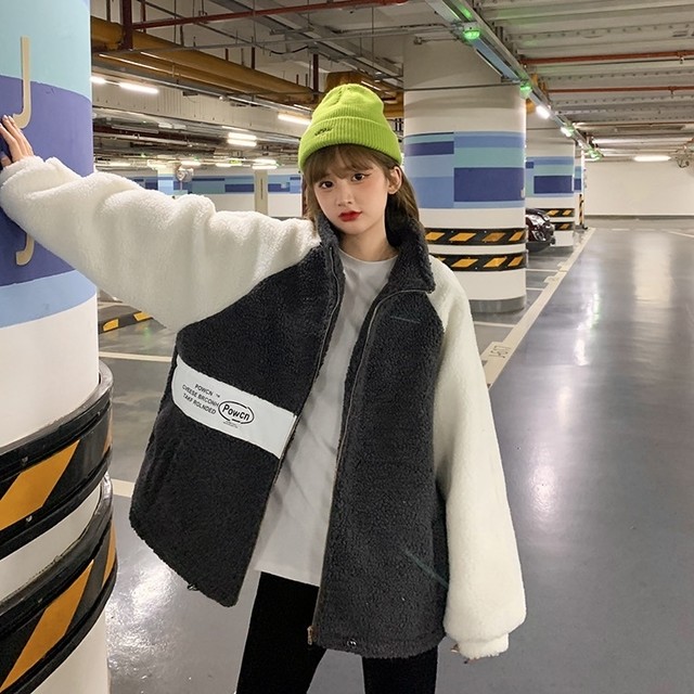 メンズライクコーデ もこもこ ボアアウター ブルゾン カラーブロック ラグラン カジュアル 学生 秋冬 フェミニン ボア もこもこアウター Ptnym3475 Shop Suba