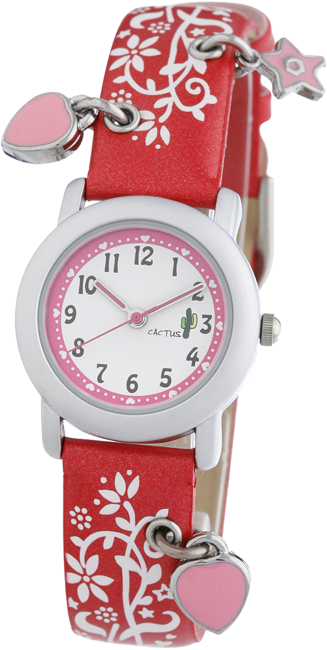 キッズ腕時計 ガールズデザイン レッド フラワーモチーフ ハートのチャーム Cac 28 L07 サボテンマークの腕時計カクタス Cactus Jp公式オンラインストア