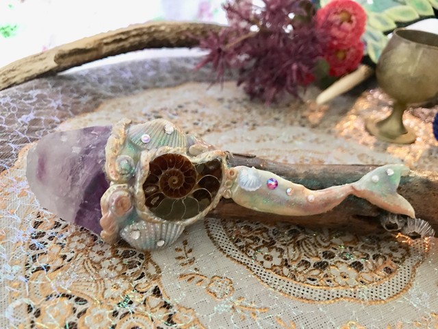 海の宝物 夜明け珠の人魚姫のワンド フローライト アメジスト Magical Wands Shop Lumosa