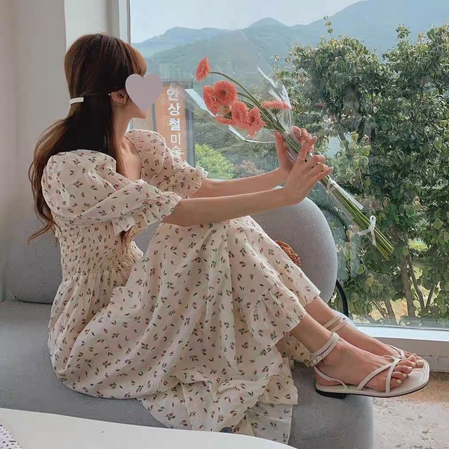 mini flower long dress