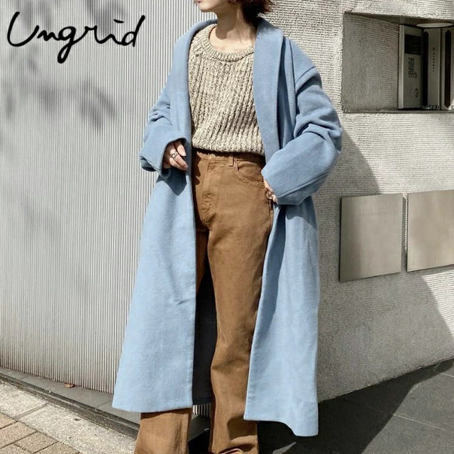 Ungrid アングリッド ウール混ガウンコート Blue Lotus