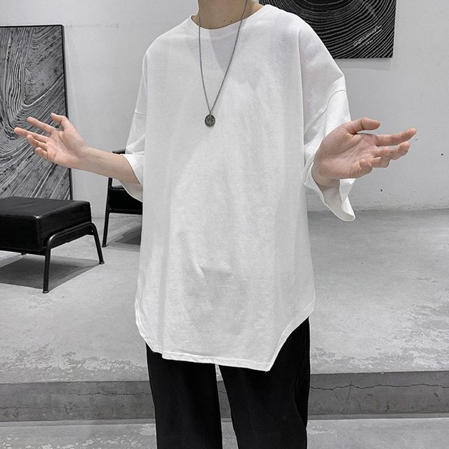 予約販売 Tシャツ メンズ シンプル こなれ感 五分袖 Tシャツ トップス ホワイト グレー ブラック ゆったり カジュアル お洒落 韓国 トレンド 春 夏 秋 M L Xl 2xl Favoriteselect