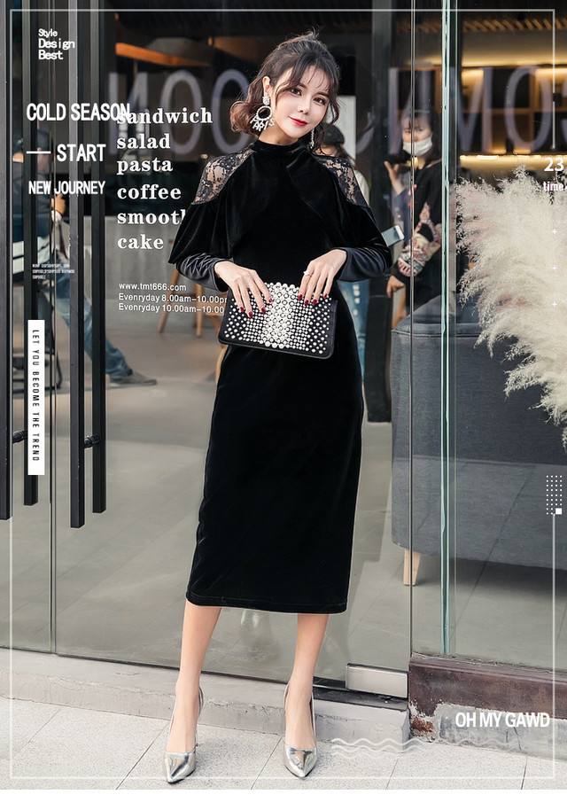 大人 上品 オープンショルダー タイトドレス ベロア 長袖 ハイネック ひざ丈 ワンピース モックネック 結婚式 ディナー パーティー Shop Suba Powered By Base