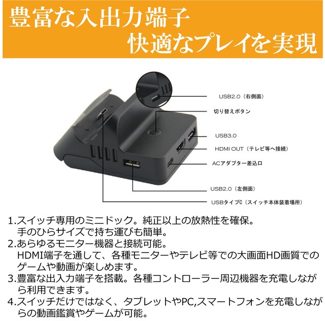 Switch ミニドック 充電スタンド Tv出力 小型ドック 充電しながらゲーム可能 スタート