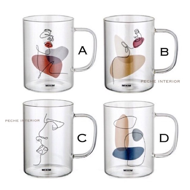 即納 ガラスマグ カップ お洒落 ナチュラル 小物 コップ 大人可愛い 食器 ガラス製 シンプル 韓国 北欧 モノトーン 海外雑貨 インテリア Peche ペシェ