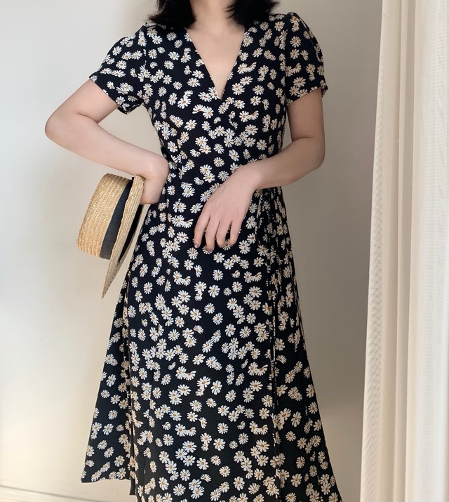 S L レディース 春 夏 レトロ 花柄 半袖 ｖネック ドレス シャツワンピース 4 Endless L ７ｌ