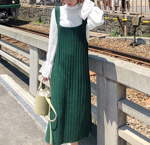 ニットワンピース ジャンパースカート ロングワンピース ロングスカート サロペット レディース 韓国 ファッション 春服 秋服 デート服 B00 Aeka Clothet