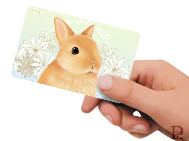 Icカードステッカー オレンジうさぎと白い花 Phoca