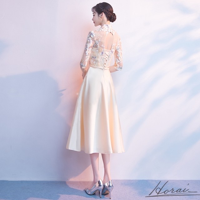 レース 花柄 バックコンシャス ウエストリボン きれいめ 上品 七分袖 袖あり ドレス 結婚式 お呼ばれ パーティードレス ワンピース 春 夏 Horai レース 花柄 バックコンシャス ウエストリボン きれいめ 上品 七分袖 袖あり ドレス 結婚式 お呼ばれ パーティードレス ワンピース 春 夏 Horai