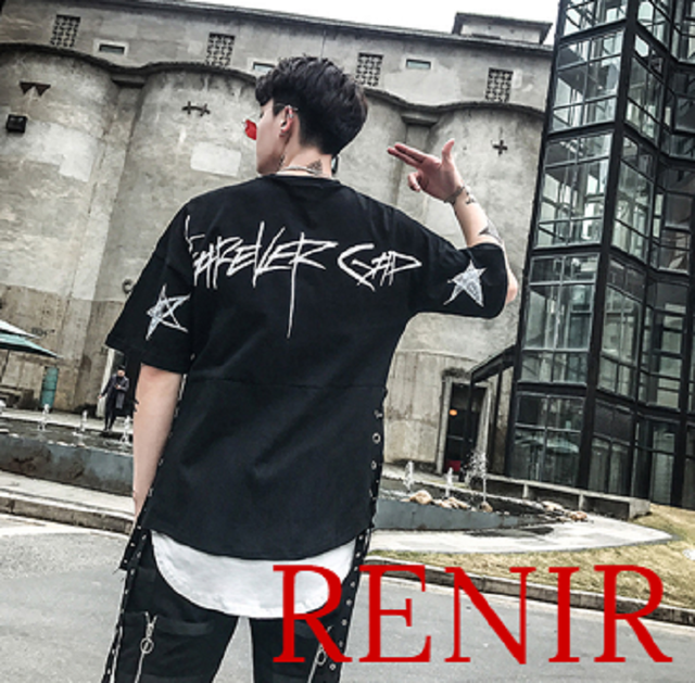 Renir レニール メンズ Tシャツ ダメージ 夏服 カットソー 新品 重ね着 ストリート系 韓国 ぴったり レディース ユニセックス Renir レニール メンズファッション レディースファッション