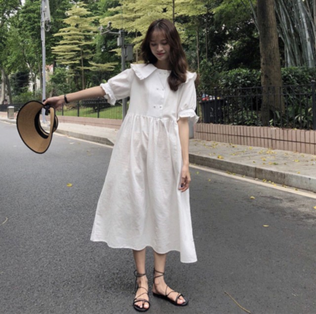 お取り寄せ商品 ワンピース レトロ アンティーク風 ゆめかわいい セーラー襟 フリル ロング丈 春 レディース シフォン パフスリーブ ボタン Aライン Candy Melts