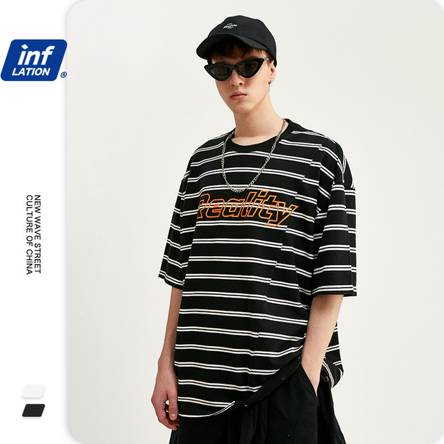 インフレメンズストライプtシャツ夏の男性特大tシャツ半袖コットンヒップホップtシャツ男性ストリートメンズトップtシャツ1179s ショート ハーフスリーブ サマー 夏物 インフレ公式ストア Efect