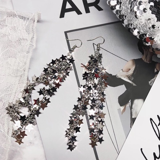 【即納】star long earrings