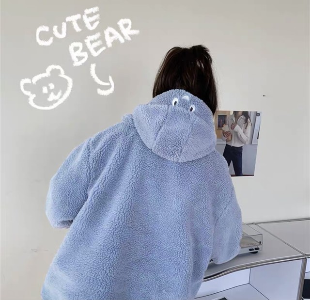 レディースファッション ふわもこアウター コート マフラー付き クマ耳フード 厚手 2色 秋冬コーデ 新作 2xlまで More Lluze モア ルーゼ