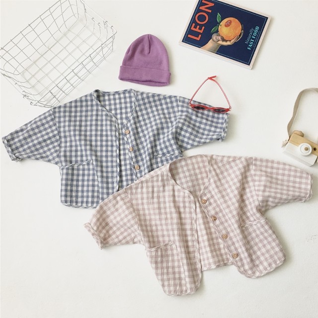 送料無料 即納 ノーカラー チェック シャツ 海外子供服 こども服 男の子 女の子 Eichel