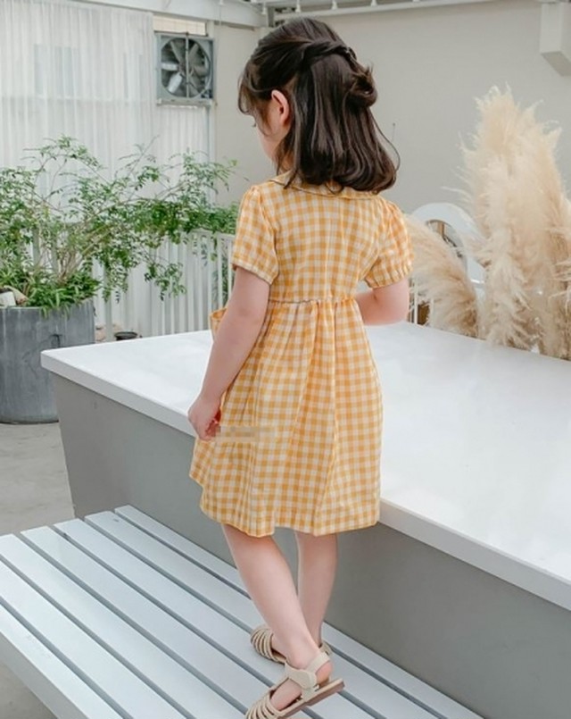 子供服 女の子 ワンピース キッズ服 かわいい チェック柄 プリント シャツワンピ 丸襟 半袖 シャツ ワンピース 夏ワンピ 春 夏 新作 春服 夏服 Sale お出かけ着 子供服 女の子 ワンピース Leaflower 001 リーフラワー レディースファッション専門店