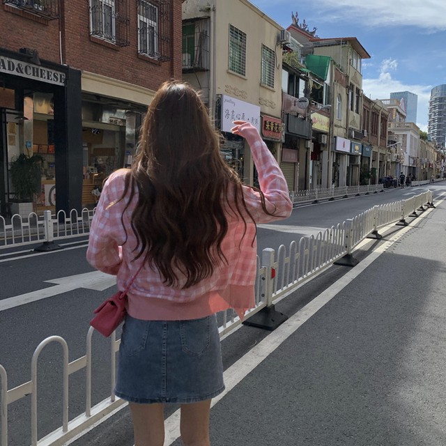 2色 チェック柄 アンサンブル カーディガン キャミソール ブラック ピンク レディース ファッション 韓国 オルチャン Cocotown