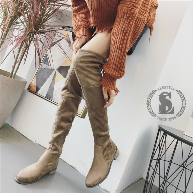 スエード バックリボン ローヒール ニーハイ サイハイ ロングブーツ ブラック ベージュ Wmc45ol 163 1 Adcat デザイナーズレディースシューズメーカー アドキャット