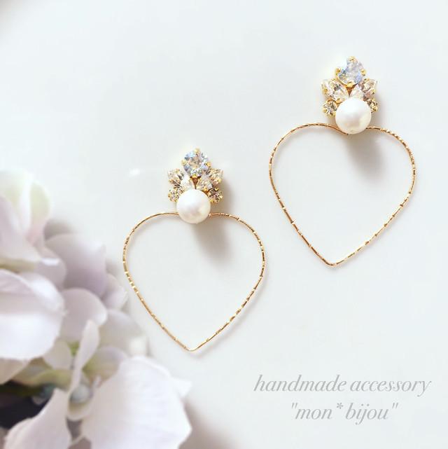 Eleganceビジューハートフープイヤリング ピアス Mon Bijou