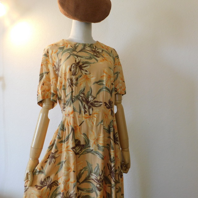 Usa古着 レトロ ビンテージ 花柄 ロングワンピース 春夏 イエロー Anita レトロ ヴィンテージ リメイク 送料無料