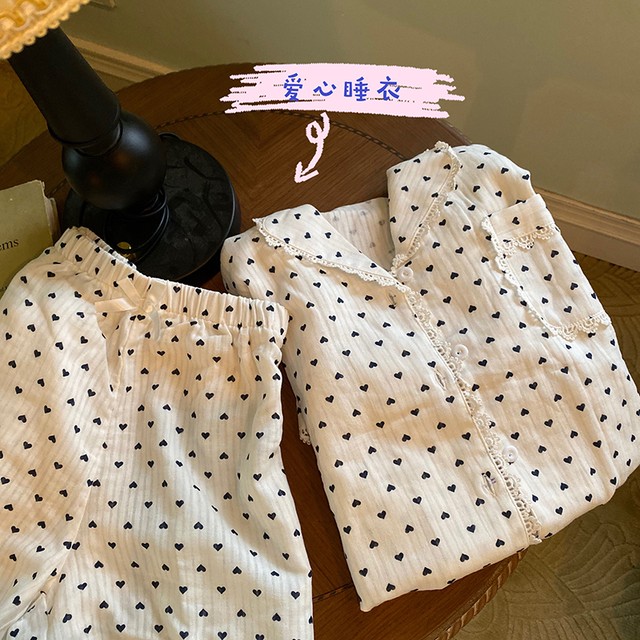 可愛いハート柄 パジャマ 半袖 ショートパンツ 半ズボン 夏 レディース フェミニン ガーリー セットアップ ルームウェア 部屋着 Ptnym3113 Shop Suba
