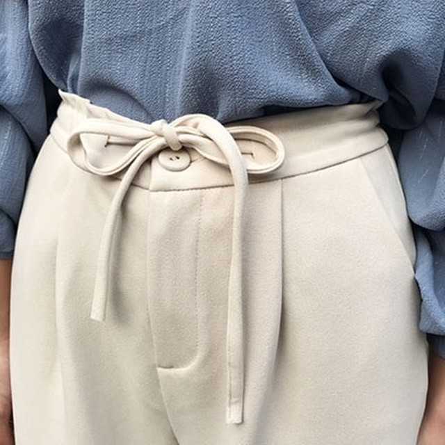 コットン ハイウエスト ワイドパンツ レディース 九分丈 ウエスト紐 シンプル カジュアル 着痩せ 普段着 通勤 春 秋 Marcymercy