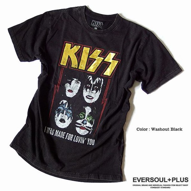 半袖 Tシャツ カットソー トップス メンズファッション 注目度抜群 伝説 ロックバンド Kiss キッス ハードウォッシュ 金箔ロゴプリント ダンス ロック系コーデ バンドメンバー イラスト バンドt 色落ち ビンテージ感抜群 夏フェスコーデ オススメ 正規ライセンス 並行輸入