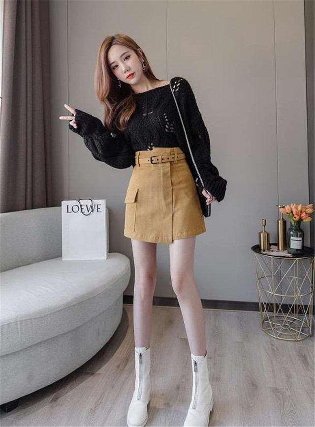 今季トレンドデザイン 韓国ファッション Aライン タイトスカート デニムスカート ハーフ丈スカート 秋 Flower Hall