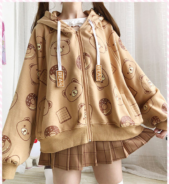 トップス パーカー ブラウン 茶 Sweet 可愛い ルーズ オーバーサイズ メンズライク 病みかわいい ゆめかわいい ゆるかわ キュート 大人かわいい きれいめ エレガント フェミニン カジュアル 秋 冬 デイリー お出かけ Z127 Top Mode