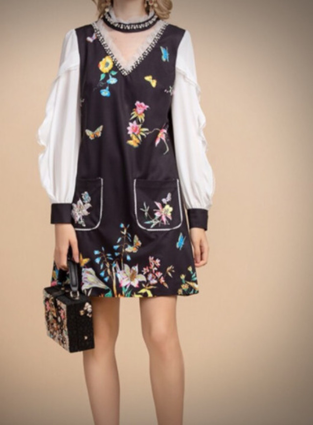 Top Mode ワンピース Vネック シフォン フリル レディース ブラック 黒 Bitter カジュアル デイリー 個性派 ライブ 舞台 ステージ 衣装 ヴィジュアル系 ゴシック お出かけ 春 夏 Dm142 Top Mode