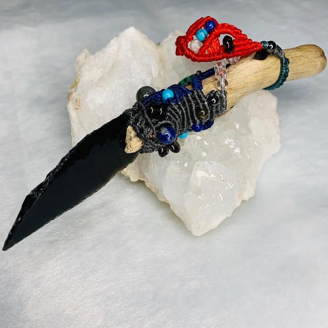黒曜石矢尻 シャーマンワンド マクラメ １ ６８ わんど ろく屋