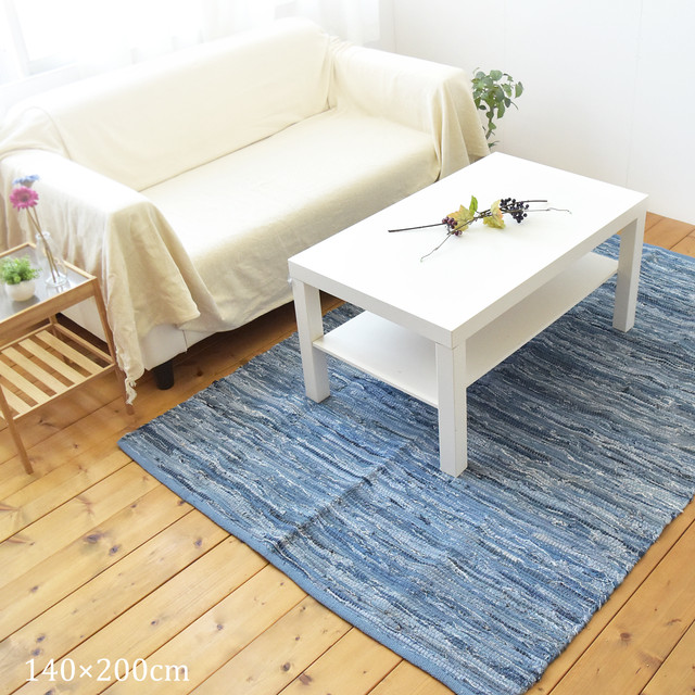 ラグ 130 190cm デニム 裂き織り Fr 旅するアジアの雑貨店