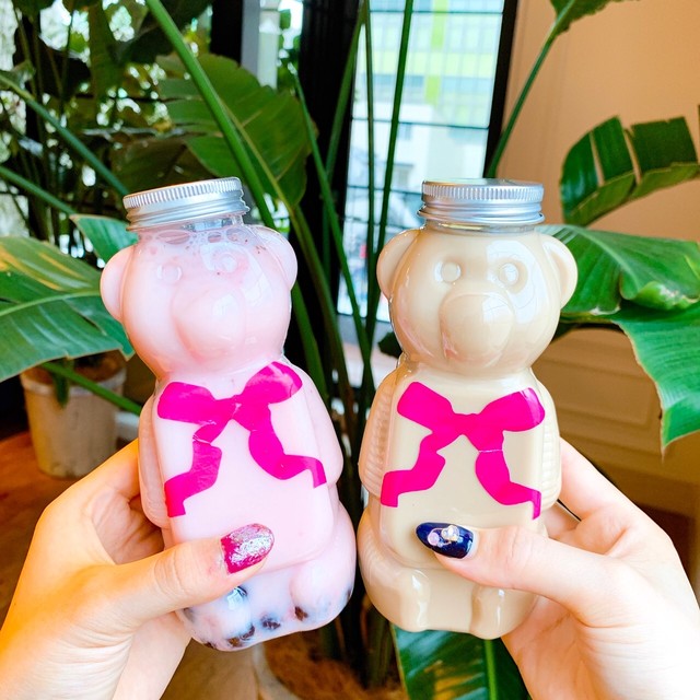 Sns映えで大人気 ドリンクボトル 350ml 50個セット タピオカドリンク クマ プラスチック ボトル ドリンク容器 Harajuku Rainbow