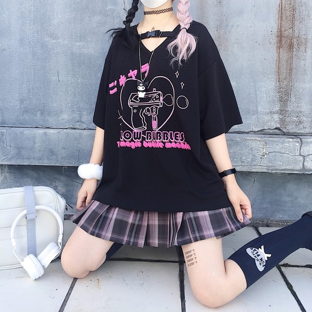 ゴスロリ系 Crazygirl 半袖 ｔシャツ ショッキングピンク ピストル ハート ロゴ ゆるキャラ 病み可愛い ロリィタ オルチャン ストリート系 原宿系 10代 代 天使と悪魔 サブカル系ファッション Seasonz