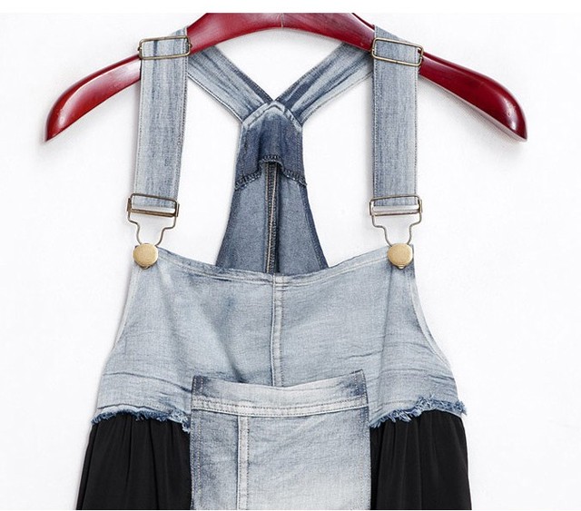 レディース デニム サロペット 切り替え ワンピース ロング丈 シフォン Command コマンドプラス