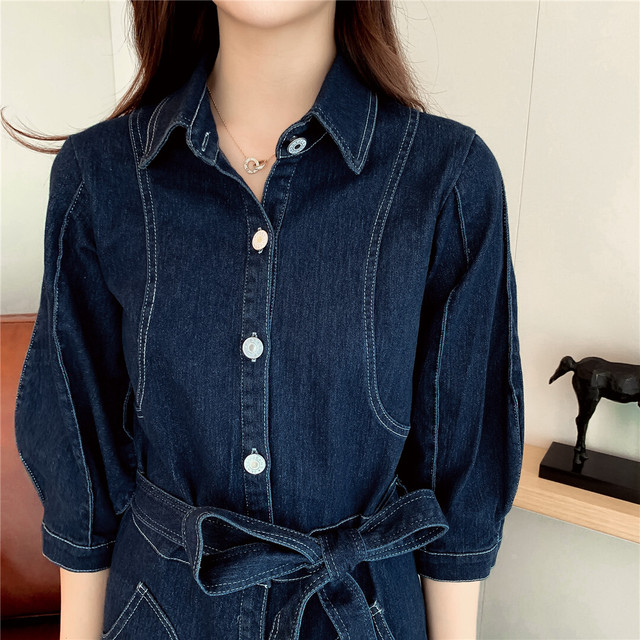 Dress 人気上昇中 Chicファッションデニムワンピースベルト付フェミニン Nanastyle