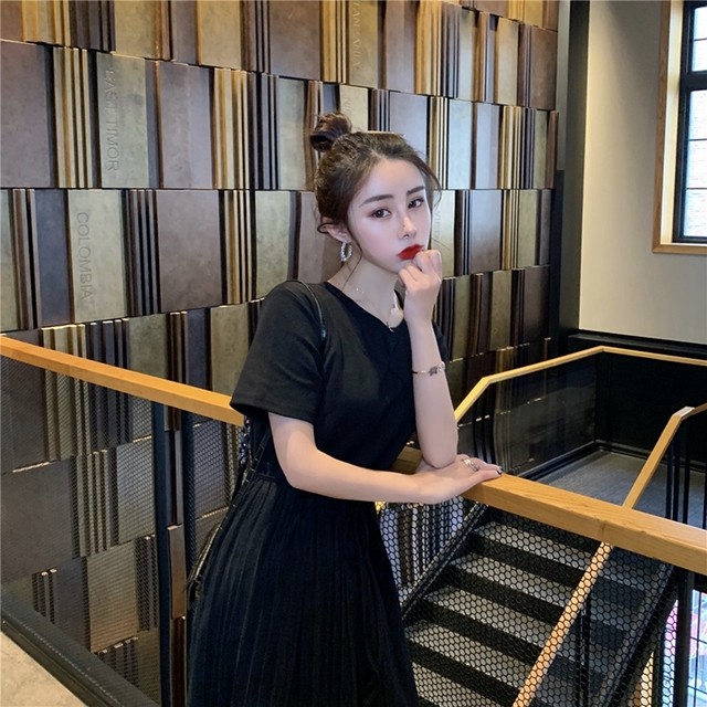 ワンピース マタニティウエア ワンピース ロング ミモレ丈 半袖 Tシャツワンピース リボン 異素材mix アシンメトリー カジュアル 大人可愛い お出かけ デート 女子会 代 30代 40代 アラサー アラフォー ブラック グレー 春 夏 S M L Xl 2xl At570 Sunny Place